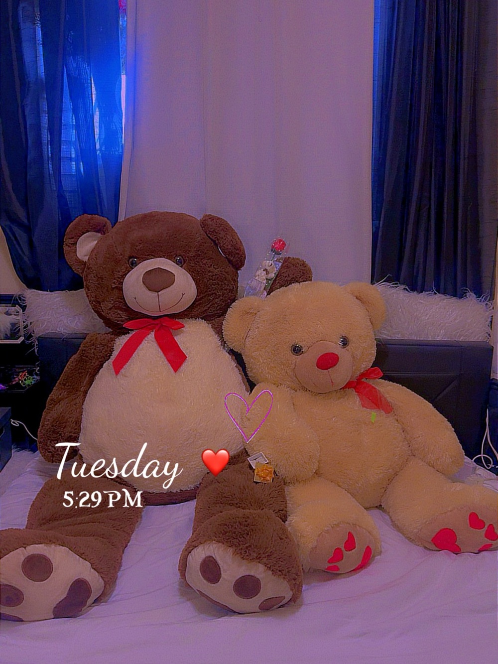 Giant Teddy Bear Set of 2 Brown & Honey Plush Red Bow Christmas Gift